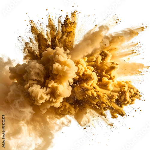 A dynamic cloud of brown and yellow expanding smoke against a black background
