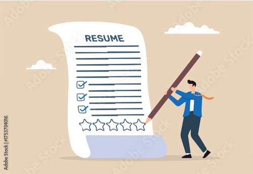 HR manager drawing star on resume concept recognizing top candidates marking excellence exceptional qualifications