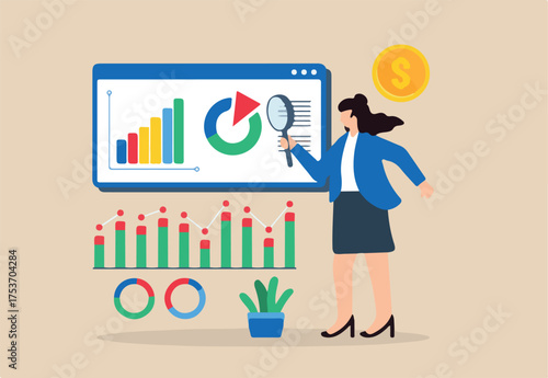 Financial forecasting, predicting revenue and expenses, budgeting and planning, fiscal management concept vector illustration. Business analyst projecting graphs