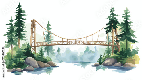 Capilano Suspension Bridge Park. Capilano Suspension Bridge Park hand drawn watercolor illustration