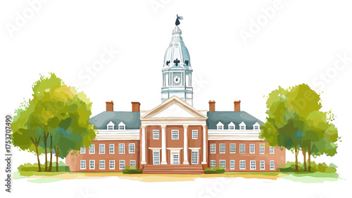Independence Hall. Independence Hall hand drawn watercolor illustration