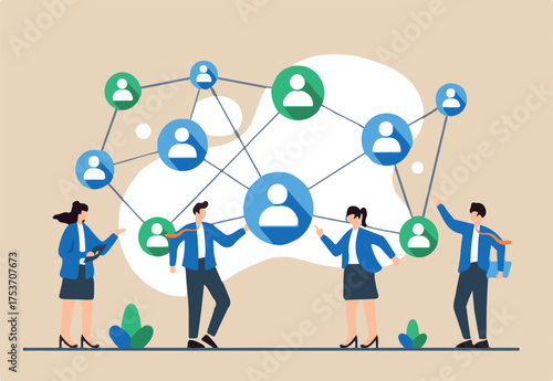 Flat illustration of employees connecting dots to form strategic business plan