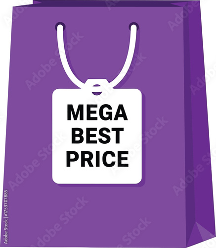 Vibrant shopping bag with "Mega Best Price" tag, promoting amazing deals and savings.