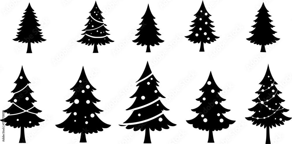 Obraz premium Collection of Christmas tree silhouettes for traditional holiday designs