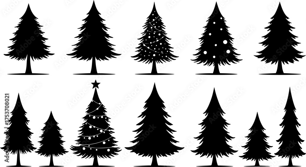 Obraz premium Collection of Christmas tree silhouettes for traditional holiday designs 