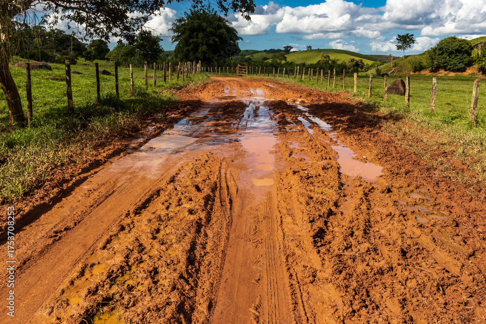 Fototapeta premium Muddy road, Campos dos Goytacazes, rj