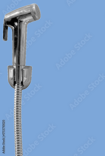 close up of bidet spray pixelate grayscale color halftone dotted texture style collage element isolated on blue background