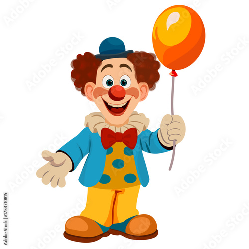 A clown with an orange balloon without a background