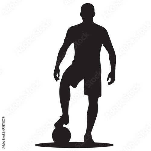 Soccer player standing with ball silhouette