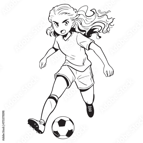 Young girl playing soccer silhouette