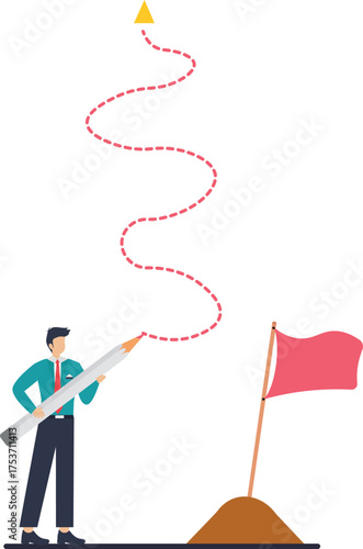 Business vision with a man drawing a path to success, illustrating strategic planning and goal achievement in a dynamic and modern way for your brand vector style flat illustration

