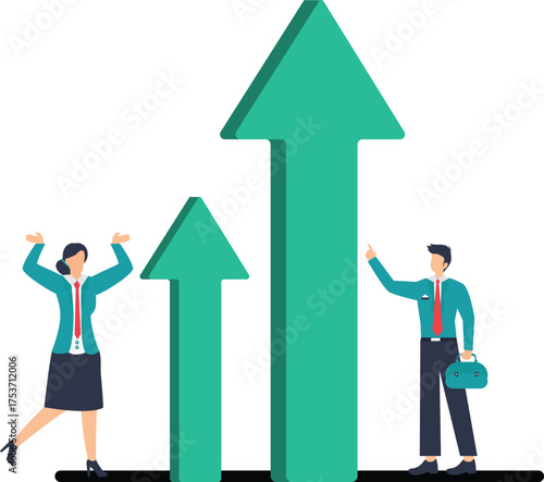 Dynamic teamwork drives impressive growth, showcasing business success and upward trends, perfect for illustrating achievements and positive results vector style flat illustration
 