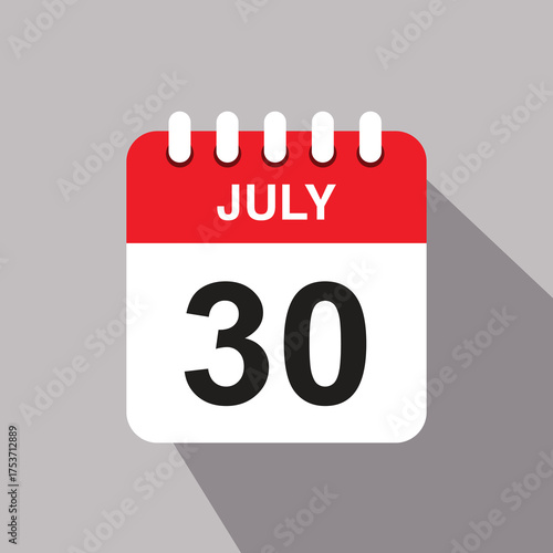 30 july calendar date icon. vector illustration with shadow design