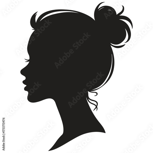 Profile silhouette of a woman with her hair in a bun silhouette