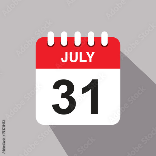 31 july calendar date icon. vector illustration with shadow design