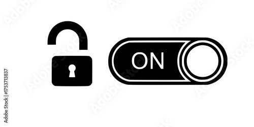 UI Toggle Switch ON with Open Lock Flat Vector Element	