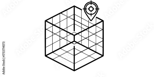 Holographic AR Spatial Design 3D Cube Grid Flat Vector Icon	