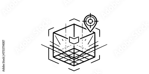 Holographic AR Spatial Design 3D Cube Grid Flat Vector Icon	