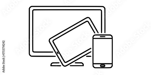 Nested Responsive Design Screens Line Art Flat Vector Icon	