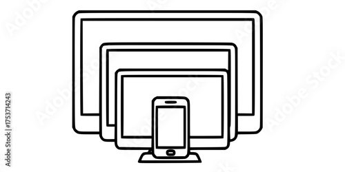 Nested Responsive Design Screens Line Art Flat Vector Icon	
