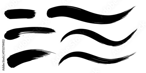 Simple Liquid Paint Brush Strokes Swashes Vector Element Set	