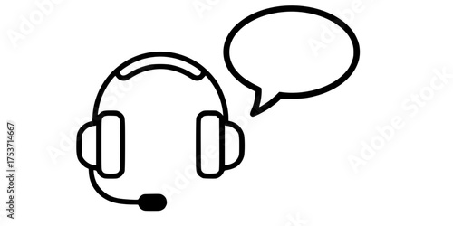 Line Art Customer Support Headset and Bubble Flat Vector Icon	