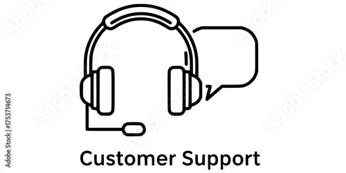 Line Art Customer Support Headset and Bubble Flat Vector Icon	