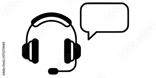 Line Art Customer Support Headset and Bubble Flat Vector Icon	