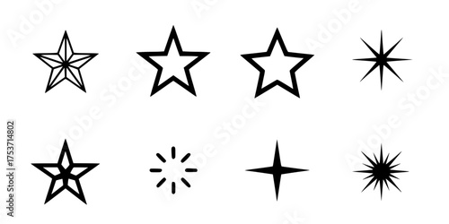 Minimalist Star Sparkle Rating Flat Vector Symbol Set	