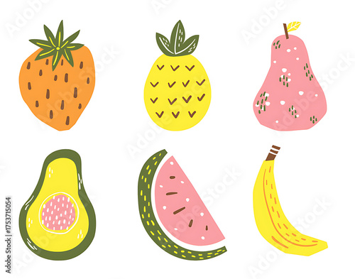 set of fruits on white background, colorful fruit icons on white background, vector illustration of colorful fruit set