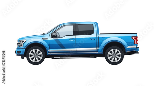 Detailed Illustration of a Contemporary Blue Four Door Pickup Truck Automobile