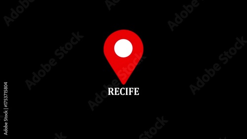 location of the city of Recife ,the name of the place with the location has been displayed, sign animated with alpha channel 4k video GPS location tracking icon .