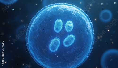 Wallpaper Mural Illustration shows cell division process mitosis. Cell with chromosomes visible in microscopic view for study. Visual for science evolution topics. Medical healthcare promo materials about life Torontodigital.ca