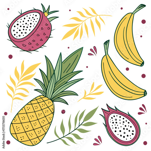 Vibrant seamless tropical fruit pattern featuring exotic fruits like mango pineapple and passionfruit perfect for summer designs and culinary themes