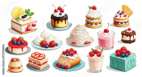 Watercolor Gourmet Desserts and Cakes Clipart Set

