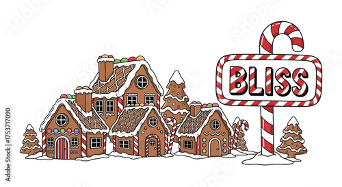 A blissful gingerbread house village isolated on white background, perfect for christmas celebration