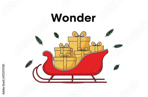 Wonder christmas gifts on sleigh isolated on white background for holiday season