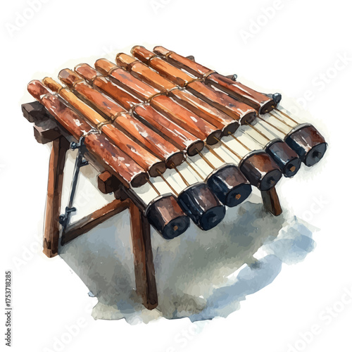 Marimba, watercolor vector, isolated on a white background.