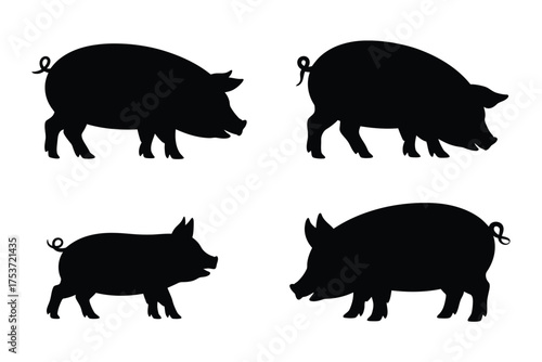 Vector art of four pig silhouettes in different positions