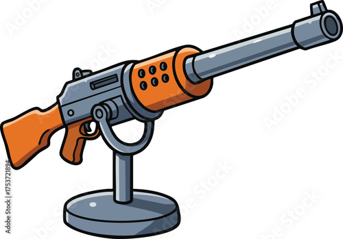 Heavy machine gun mounted on stand military weapon illustration in cartoon style vector 