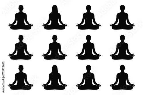 Vector art of silhouette of people in lotus position