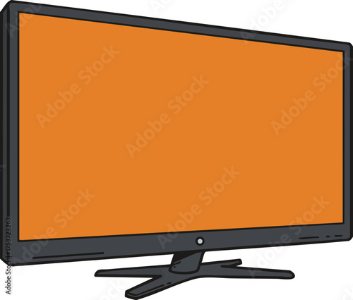 Flat screen television with orange display panel modern electronic device vector illustration 