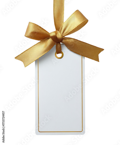 Gold ribbon tied gift tag