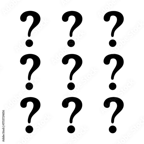 A pattern of nine question marks symbolizing uncertainty and exploration of knowledge