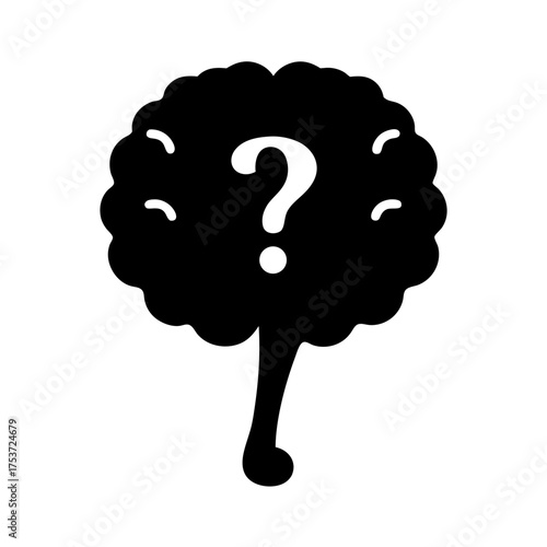 Stylized tree with question mark represents uncertainty and finding answers