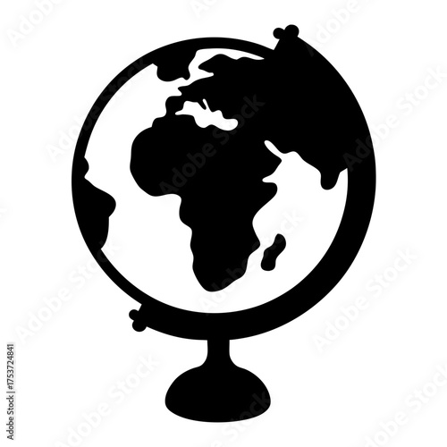 Black and white globe illustration featuring Africa and European continents