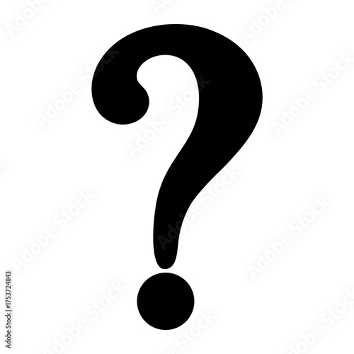Simple Black Question Mark on White Background, Conceptual Illustration for Uncertainty