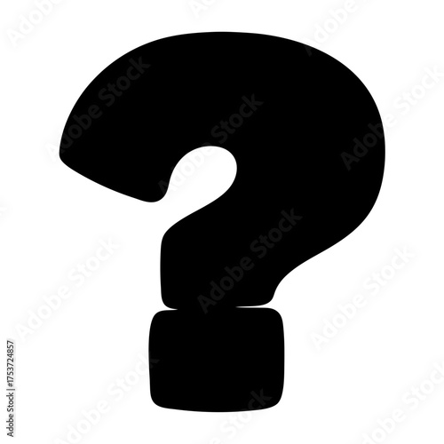 Bold black question mark hovering in front of a stark white background