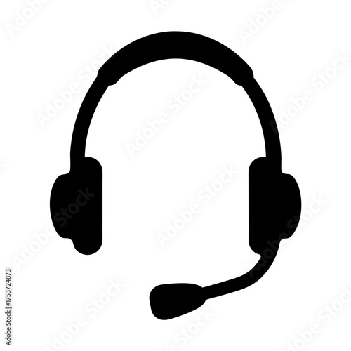 Black headset icon with microphone represents customer service communication support