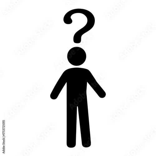 Conceptual image of a stick figure with a large question mark above its head
